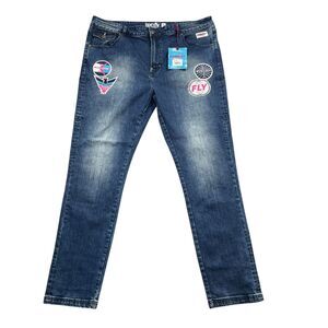 Born‎ To Fly 40 Jeans Embellished NEW Cloud Hoppers Straight Leg Denim
